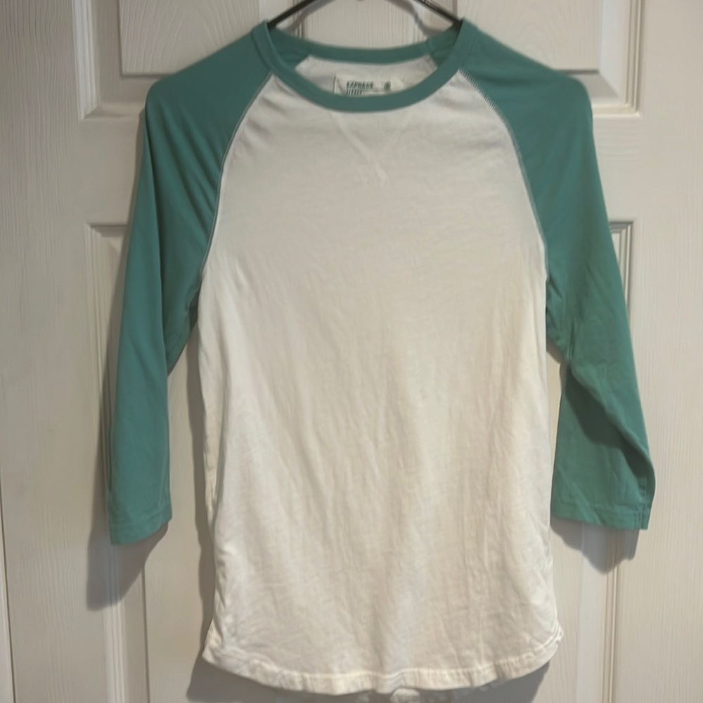 Express MEN XS extra small white green jersey tee 100% cotton NEW 90273 - Picture 1 of 3